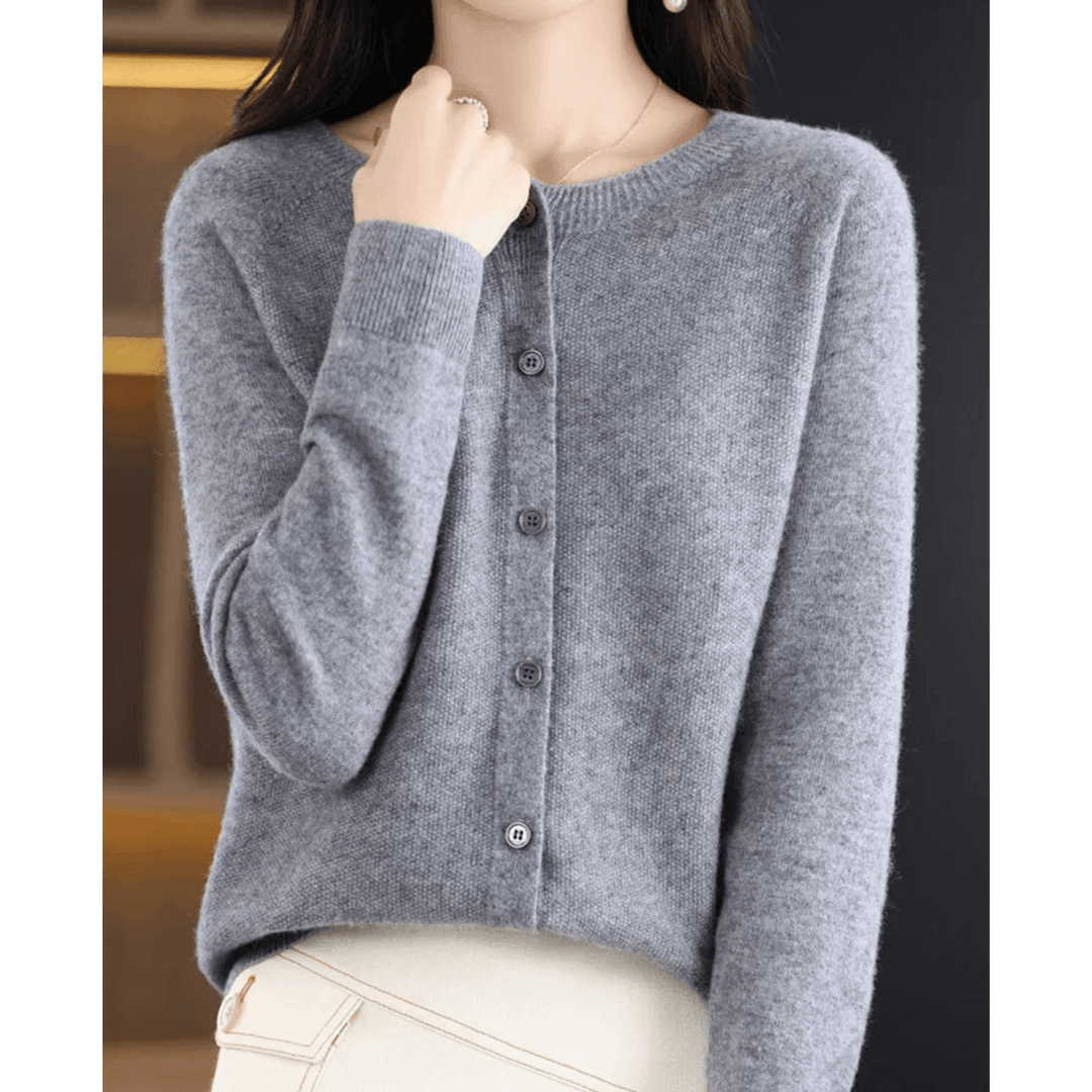 Pure Merino Wool-like Ladies O-neck Cardigan Cashmere-like Sweater