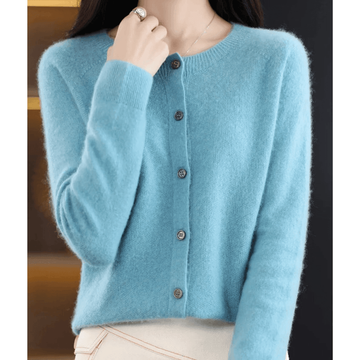 Pure Merino Wool-like Ladies O-neck Cardigan Cashmere-like Sweater