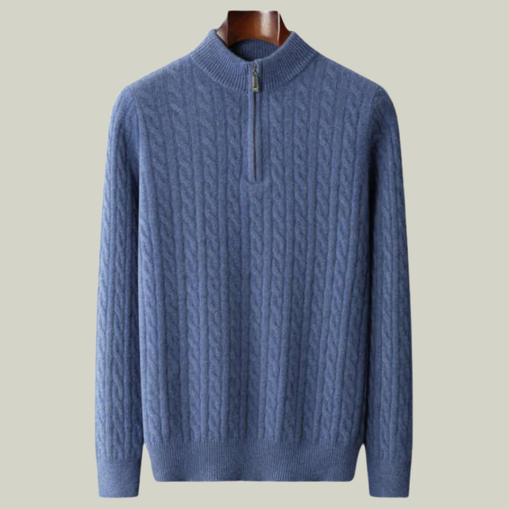 100% CASHMERE WOVEN HALF ZIP