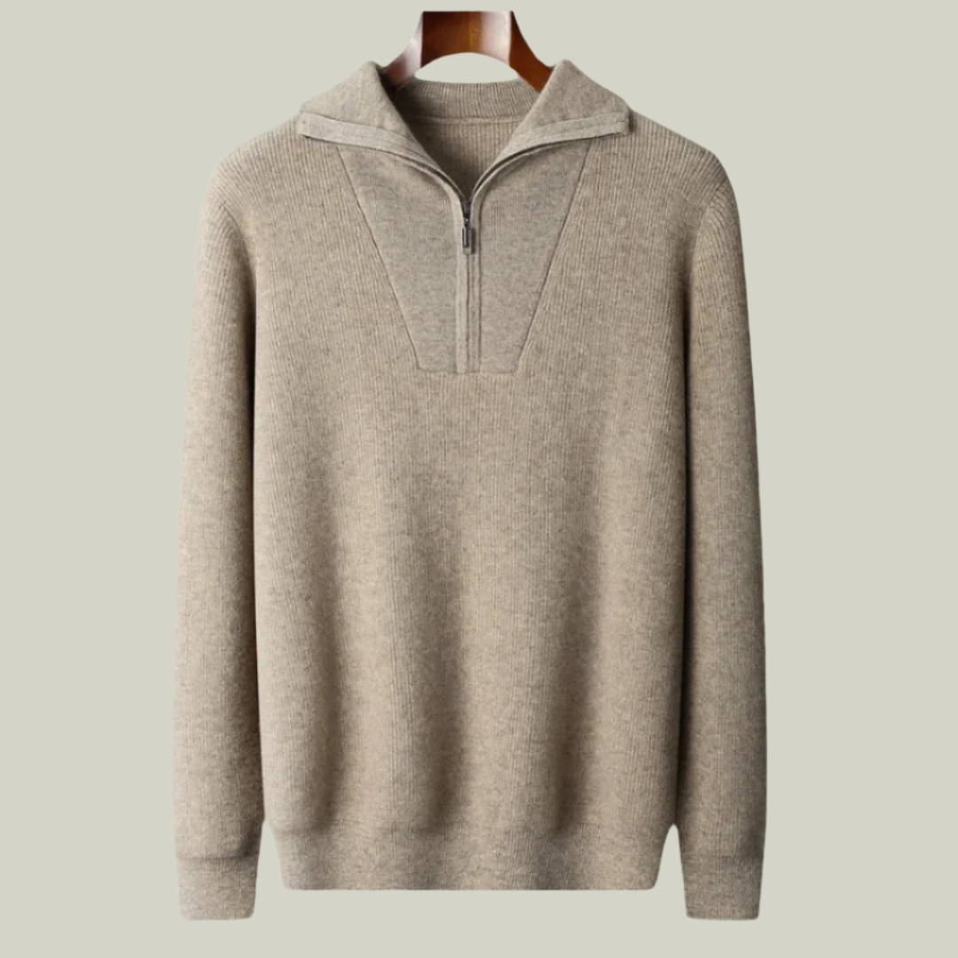 100% CASHMERE HALF ZIP SWEATER