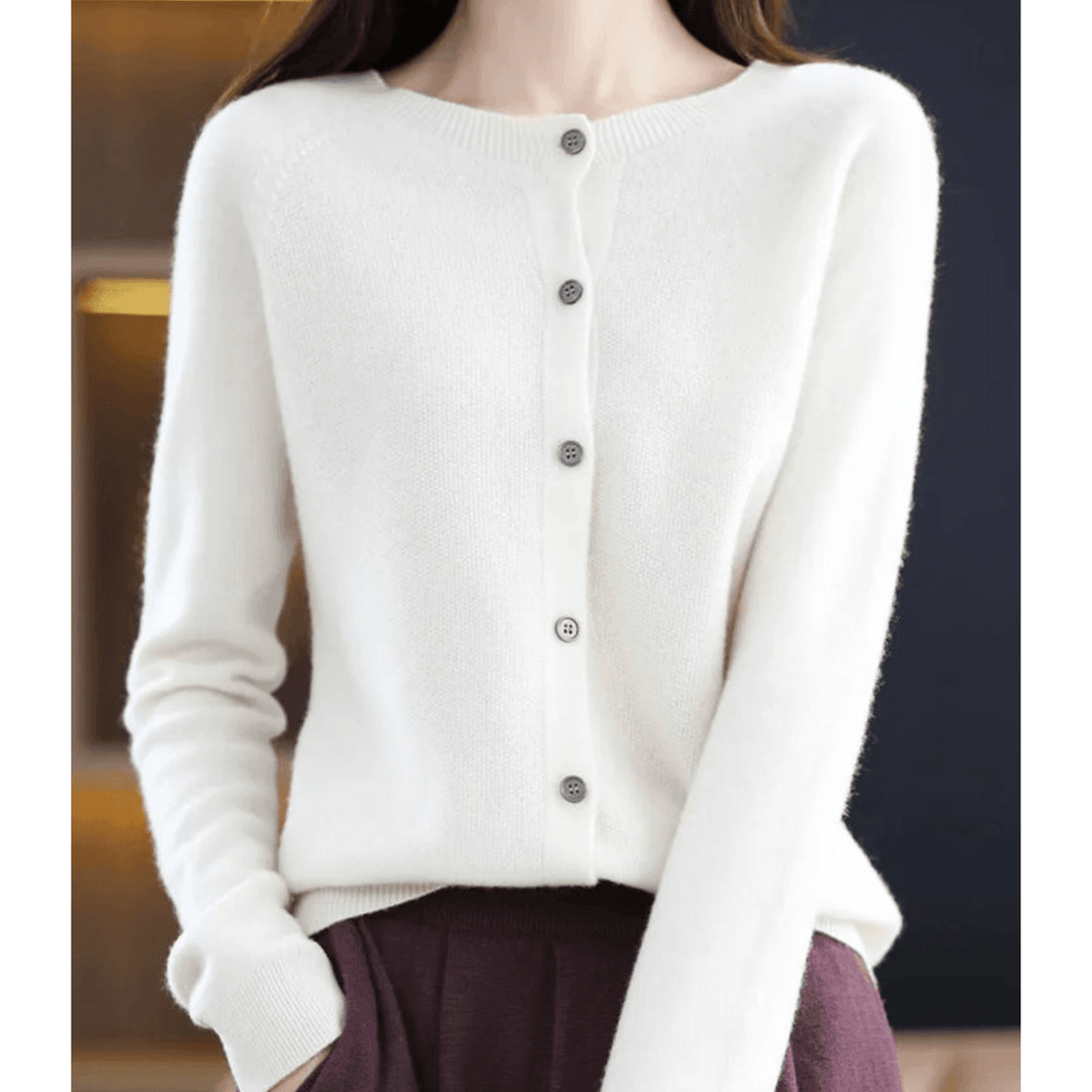 Pure Merino Wool-like Ladies O-neck Cardigan Cashmere-like Sweater