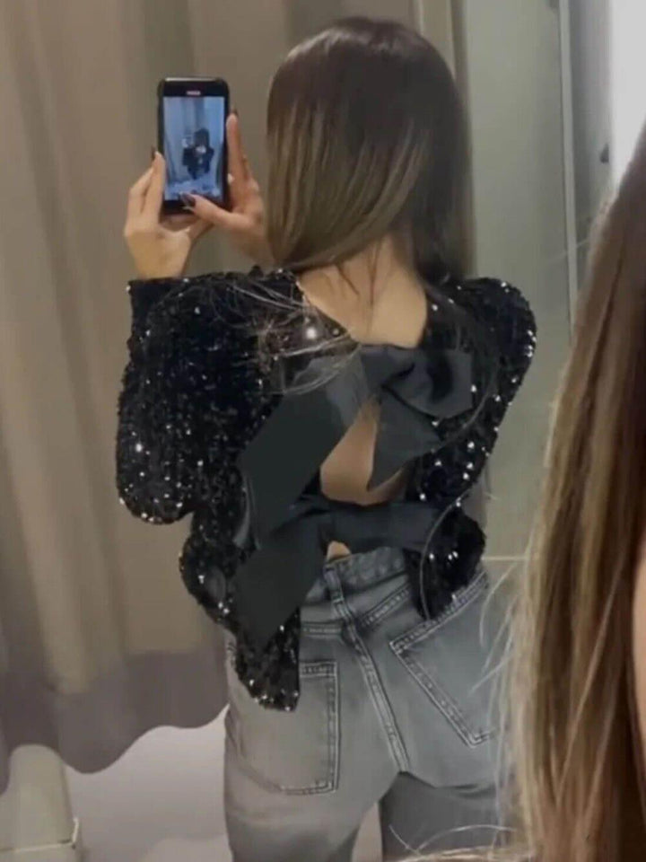 Tie-front Sequined Jacket