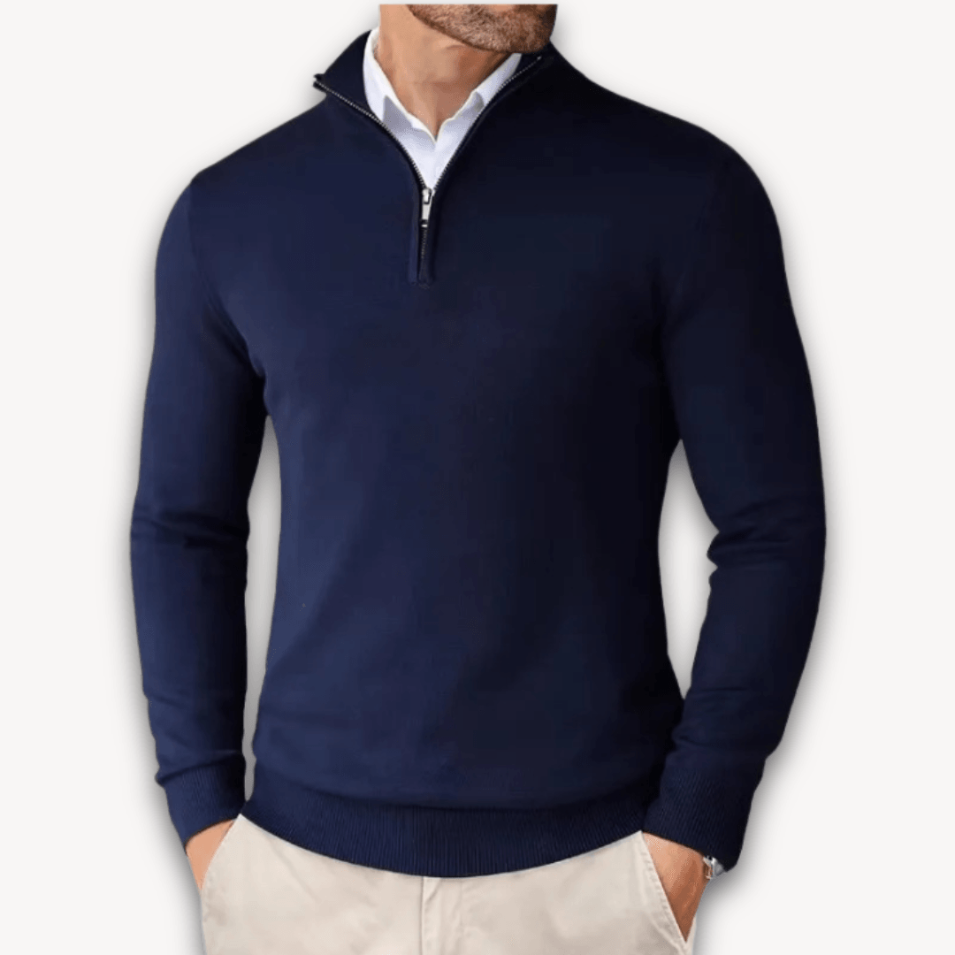 Men's Cotton Quarter-Zip Sweater - Lightweight Knit, Slim Fit - Casual Wear