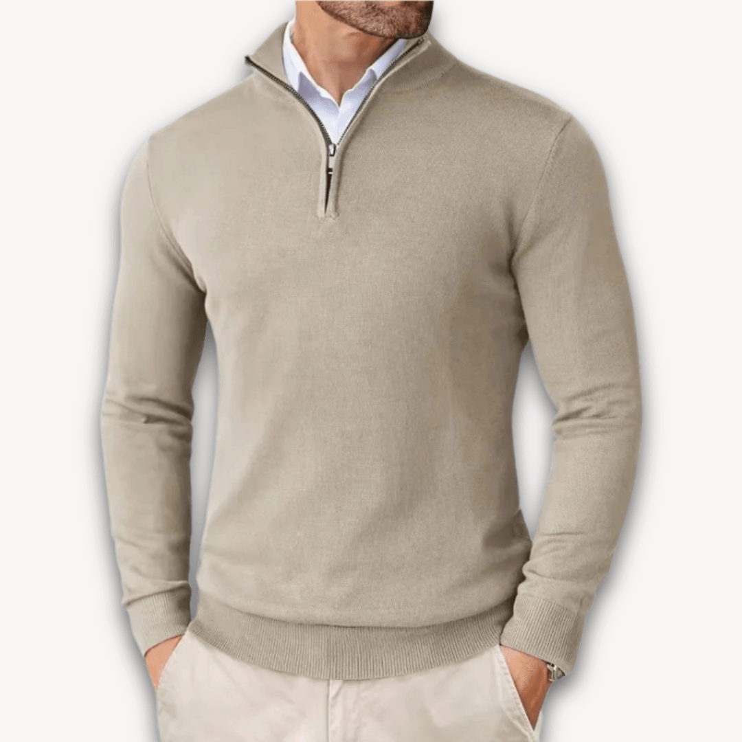 Men's Cotton Quarter-Zip Sweater - Lightweight Knit, Slim Fit - Casual Wear