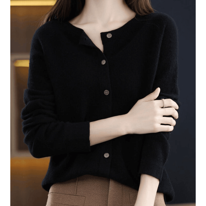 Pure Merino Wool-like Ladies O-neck Cardigan Cashmere-like Sweater