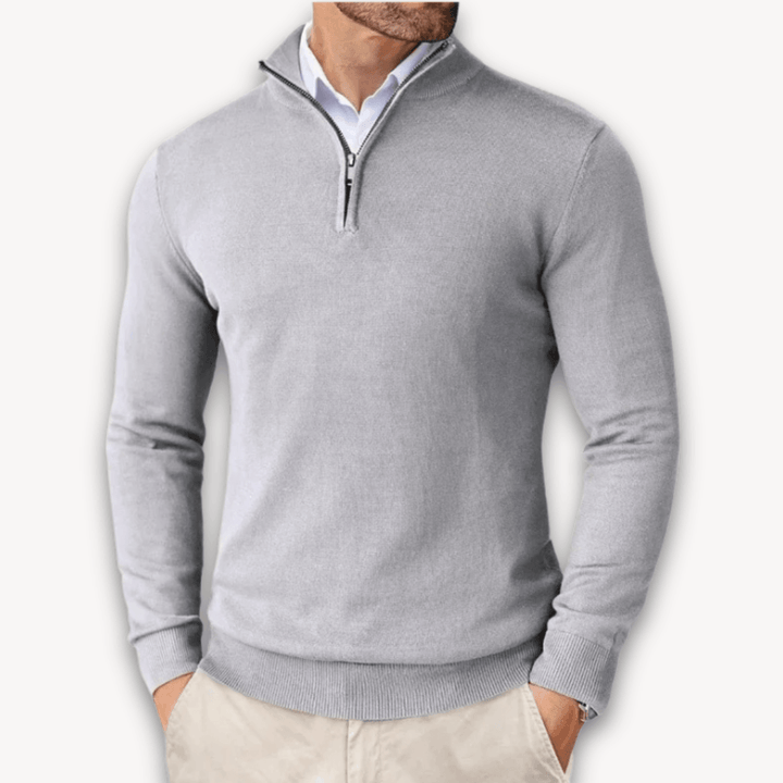 Men's Cotton Quarter-Zip Sweater - Lightweight Knit, Slim Fit - Casual Wear