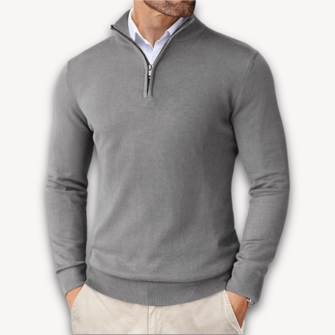 Men's Cotton Quarter-Zip Sweater - Lightweight Knit, Slim Fit - Casual Wear