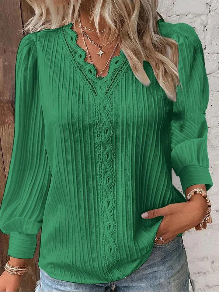 Women's Lace Stitching V-Neck Chiffon Blouse – Elegant & Stylish