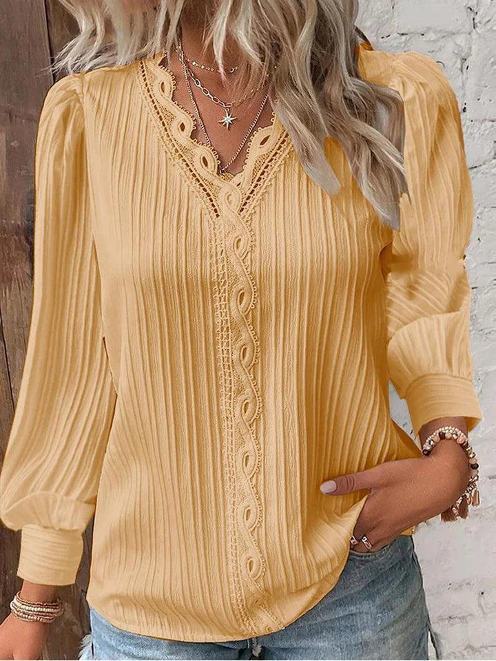 Women's Lace Stitching V-Neck Chiffon Blouse – Elegant & Stylish