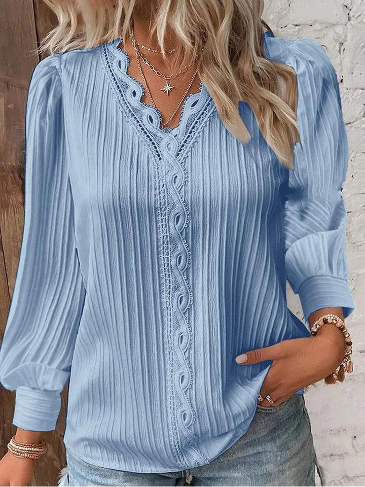 Women's Lace Stitching V-Neck Chiffon Blouse – Elegant & Stylish