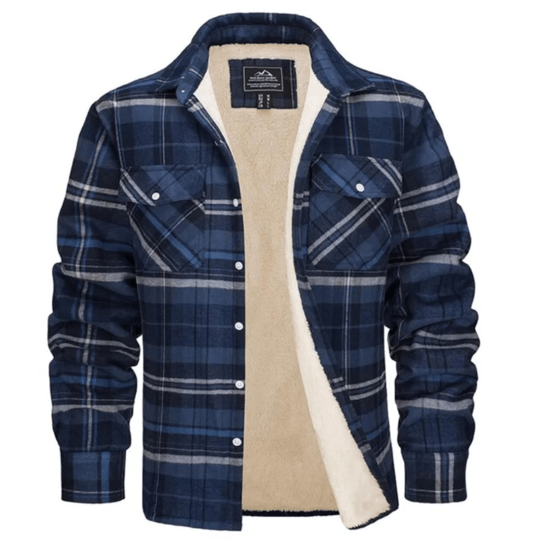 Men’s Checked Jacket - Fleece-Lined - Button-Up - Warm Casual Outerwear