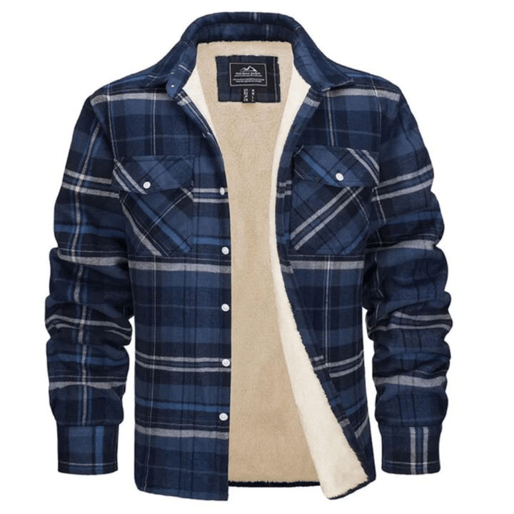 Men’s Checked Jacket - Fleece-Lined - Button-Up - Warm Casual Outerwear