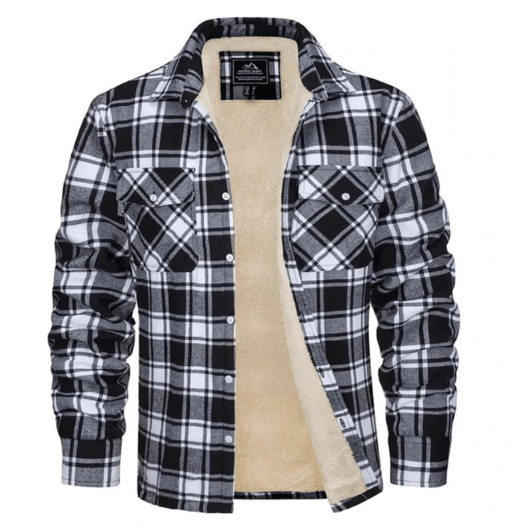 Men’s Checked Jacket - Fleece-Lined - Button-Up - Warm Casual Outerwear