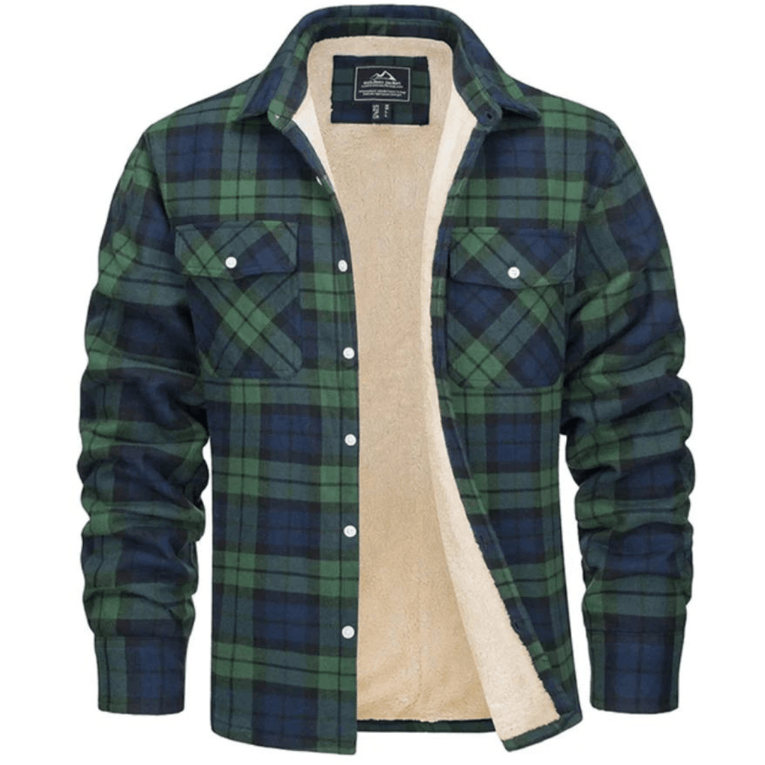 Men’s Checked Jacket - Fleece-Lined - Button-Up - Warm Casual Outerwear