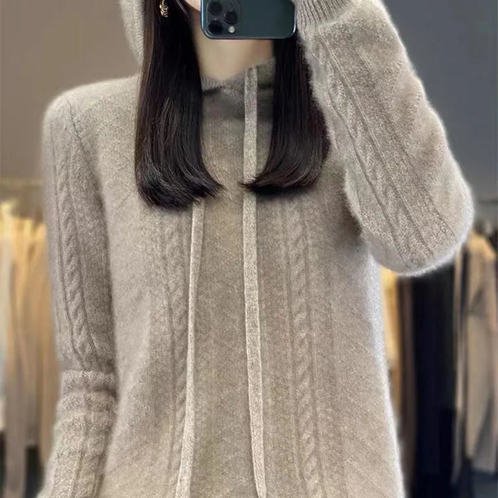 Knitted Hooded Sweater – Women's Casual Wool Long-Sleeve Top