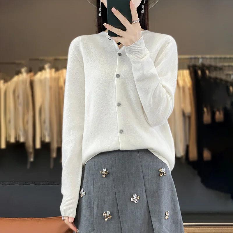 Women’s O-Neck 100% Merino Wool Cashmere Cardigan