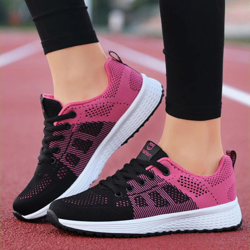 Women's Breathable Mesh Sneakers – Casual Lace-Up Walking Shoes