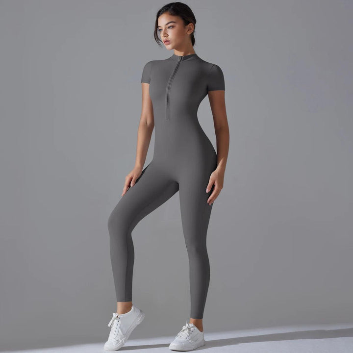 Women's One-Piece Yoga Jumpsuit – Short Sleeve Gym Fitness Bodysuit