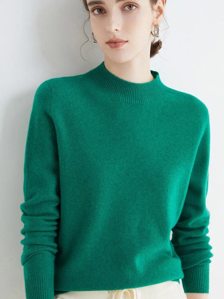 Women’s 100% Merino Wool Seamless Half-High Collar Pullover
