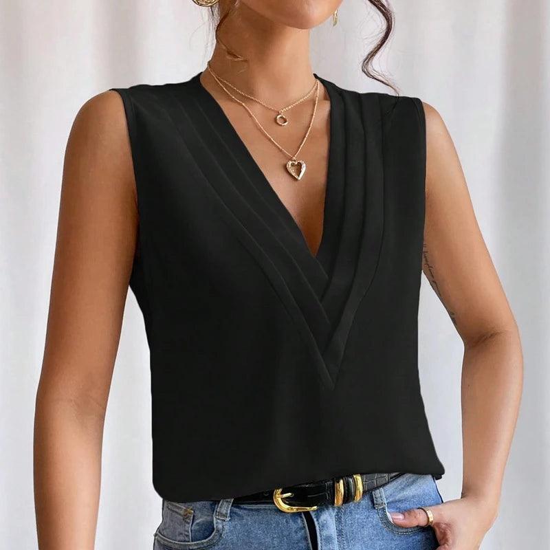 Women's Loose Sleeveless Blouse – Casual Oversized Summer Shirt, Elegant Fashion Top