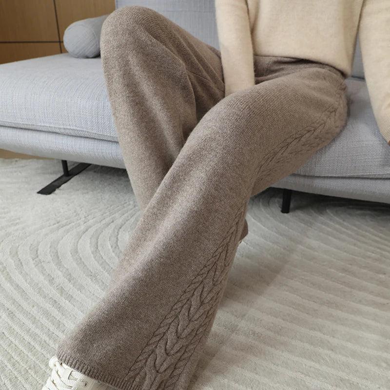100% Wool Women's High-Waisted Wide-Leg Pants – Premium Merino Wool