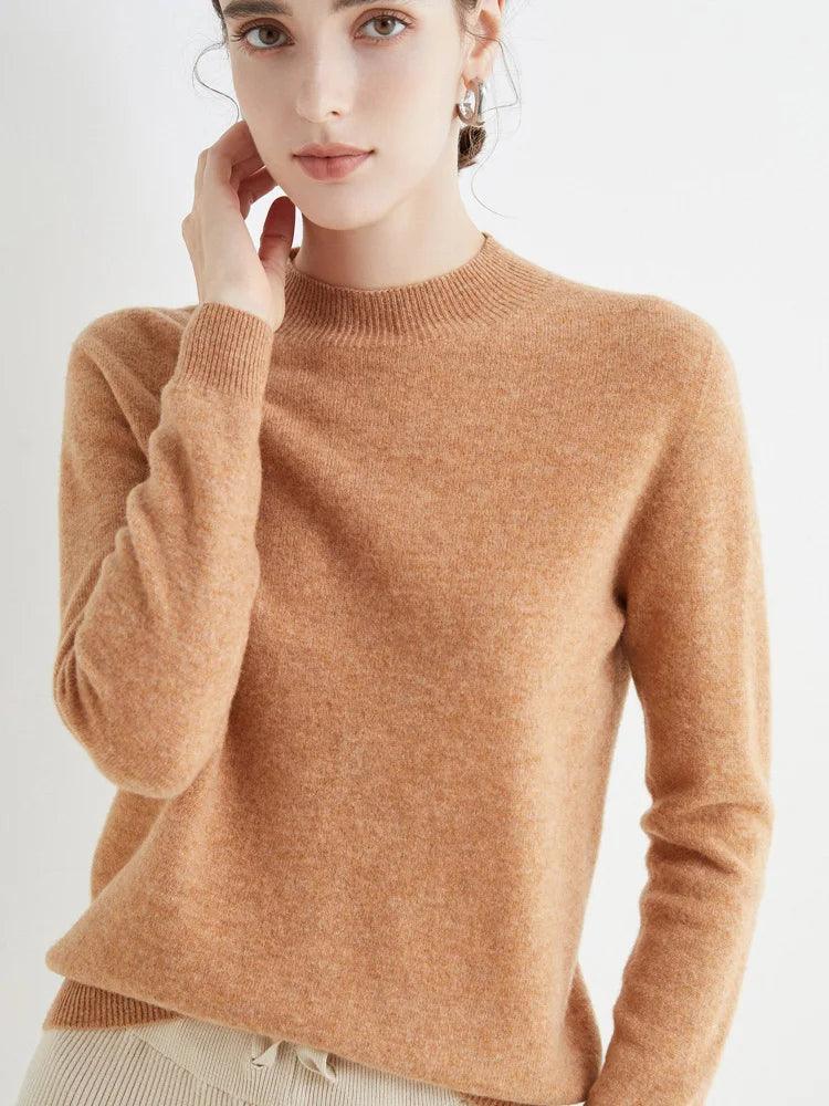 Women’s 100% Merino Wool Seamless Half-High Collar Pullover