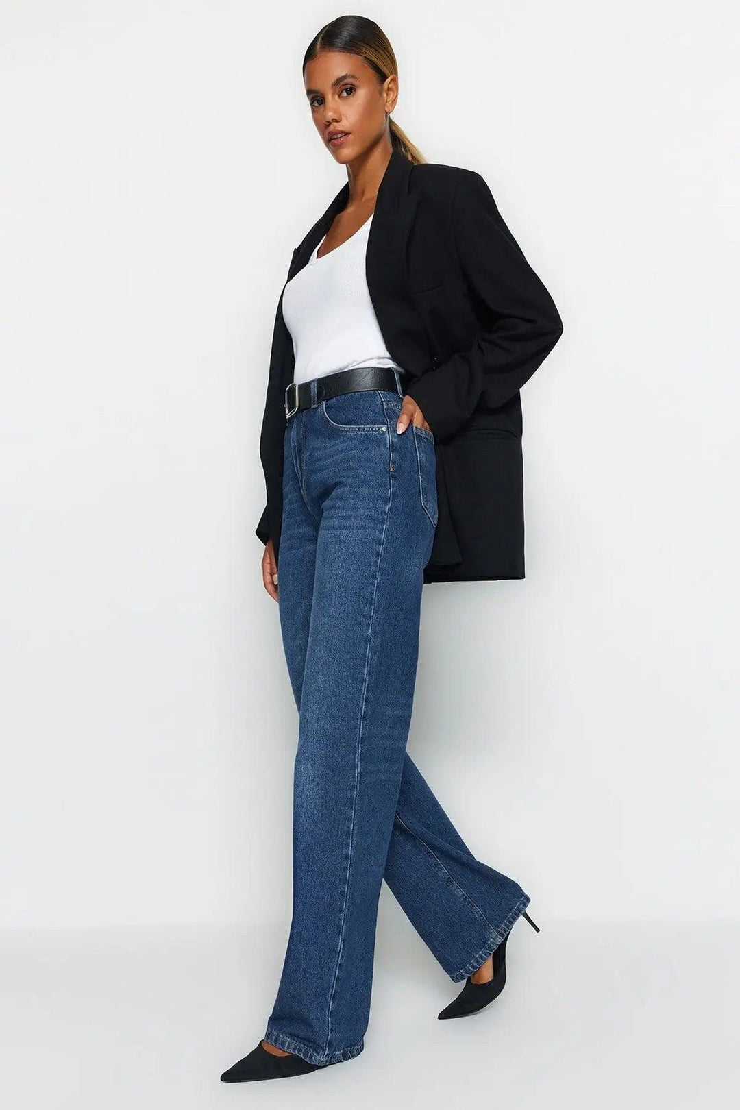 Women's High-Waist Wide-Leg Denim Jeans – Casual & Trendy