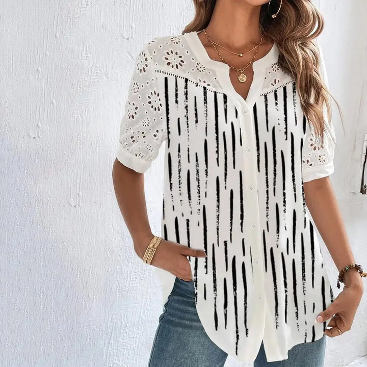 Elegant Lace Short Sleeve Blouse – Chic & Casual for Any Occasion