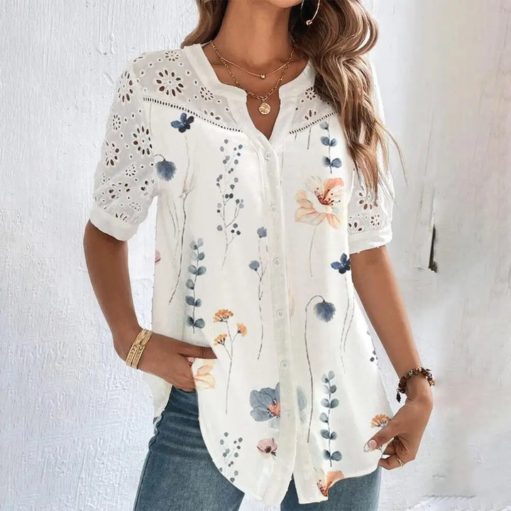 Elegant Lace Short Sleeve Blouse – Chic & Casual for Any Occasion