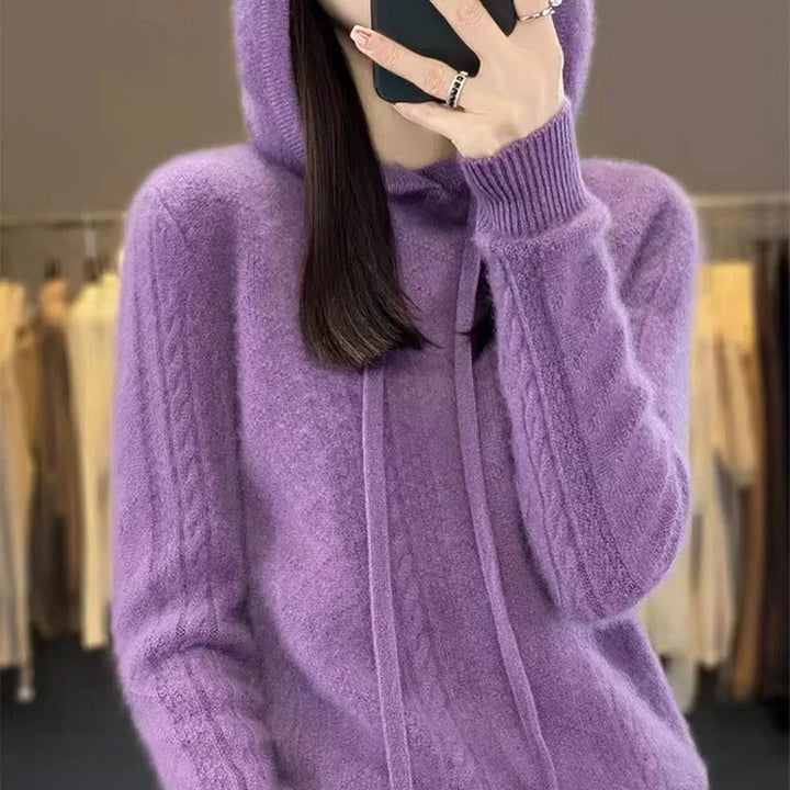 Knitted Hooded Sweater – Women's Casual Wool Long-Sleeve Top