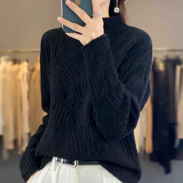 Women's Knitted Hollow Half High Collar Sweater