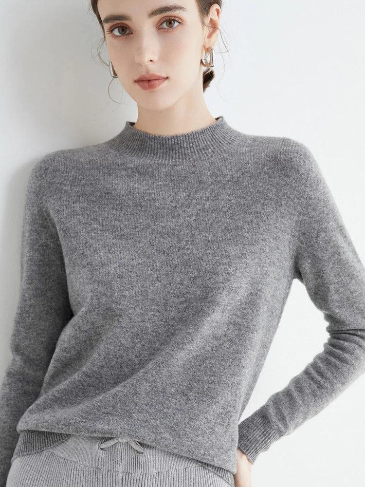 Women’s 100% Merino Wool Seamless Half-High Collar Pullover