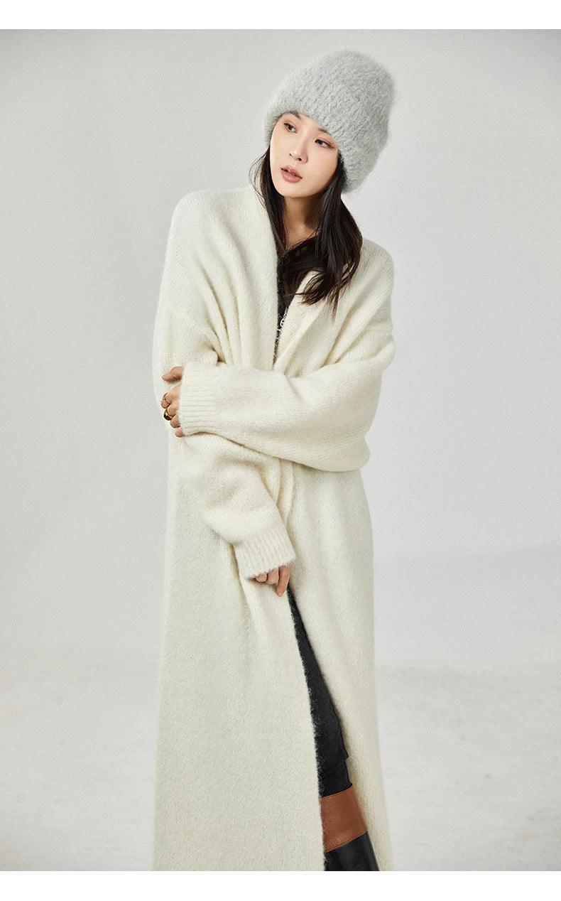 Women's Cashmere Long Cardigan Coat – Buttonless, Shawl Collar, Plus Size, Luxury Knitwear