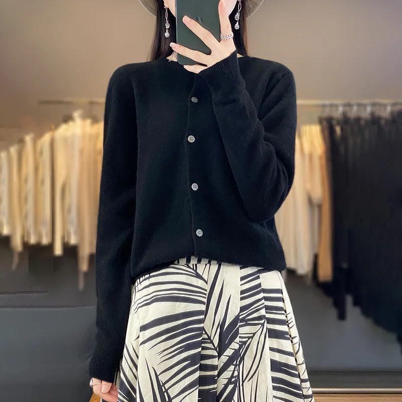 Women’s O-Neck 100% Merino Wool Cashmere Cardigan