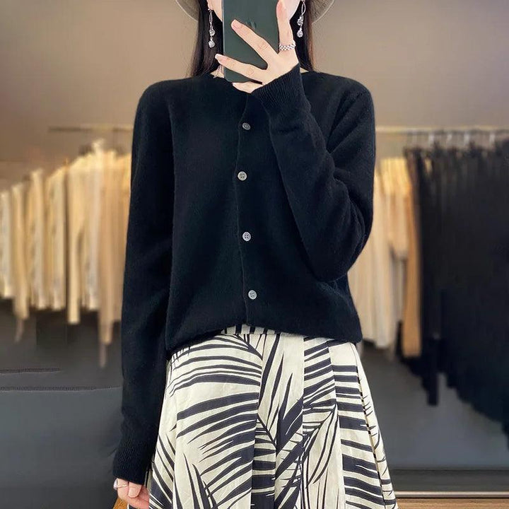 Women’s O-Neck 100% Merino Wool Cashmere Cardigan