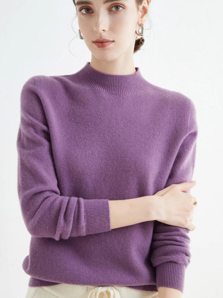 Women’s 100% Merino Wool Seamless Half-High Collar Pullover