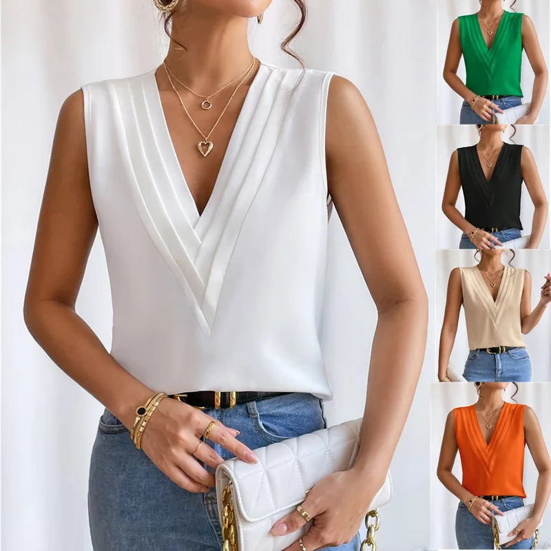 Women's Loose Sleeveless Blouse – Casual Oversized Summer Shirt, Elegant Fashion Top