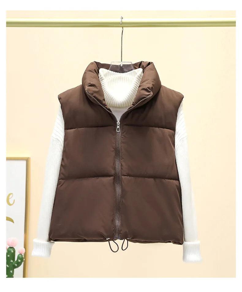 Women's Winter Sleeveless Down Vest – Warm Stand Collar Quilted Cropped Puffer Jacket, Casual Streetwear