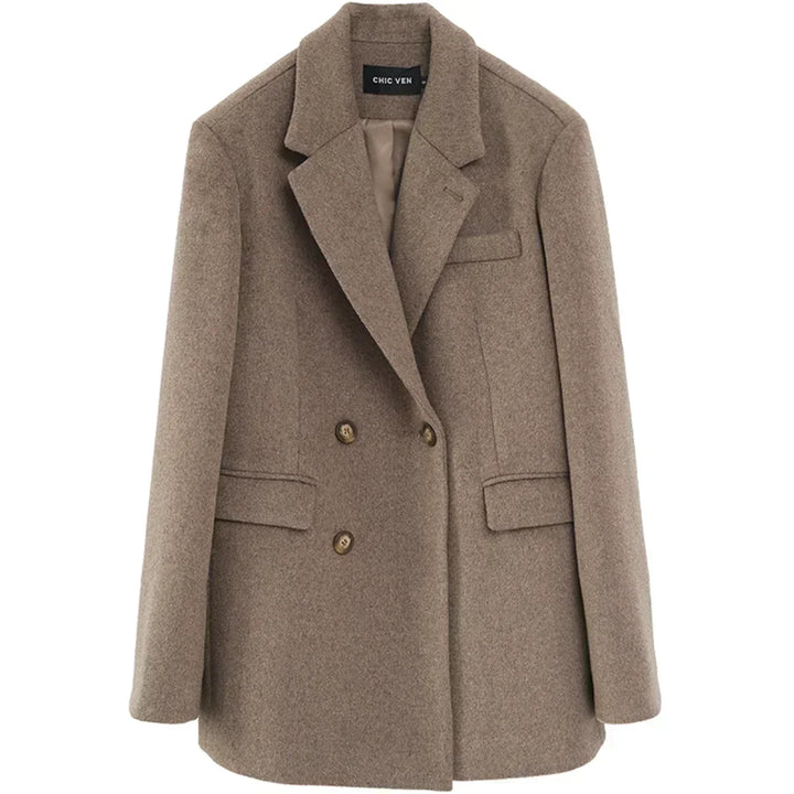 Women's Wool Blend Mid-Length Coat – Thick, Warm, Elegant Office Blazer for Autumn & Winter