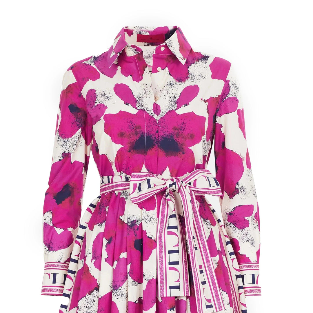 Women's Floral Print Long-Sleeve Shirt Dress – Elegant Maxi Party Dress