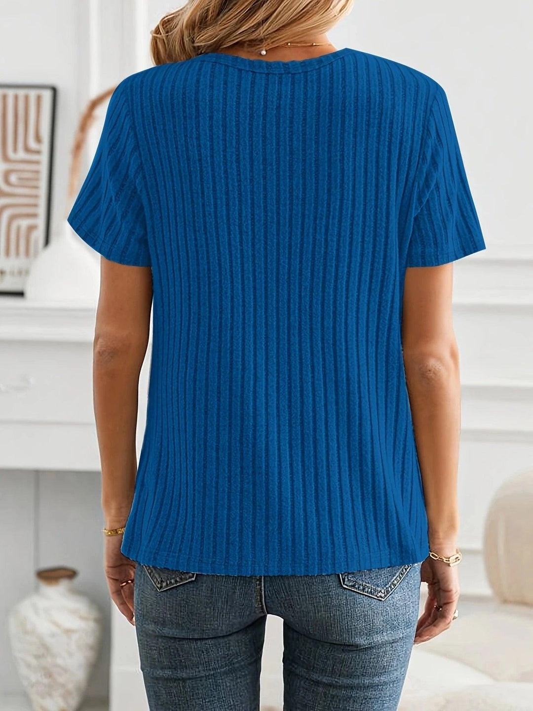 Casual Chic Ribbed T-Shirt with Button Detail