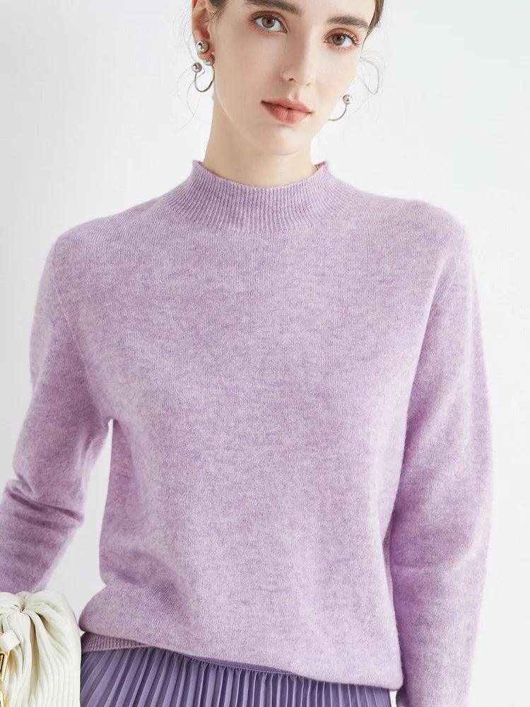 Women’s 100% Merino Wool Seamless Half-High Collar Pullover