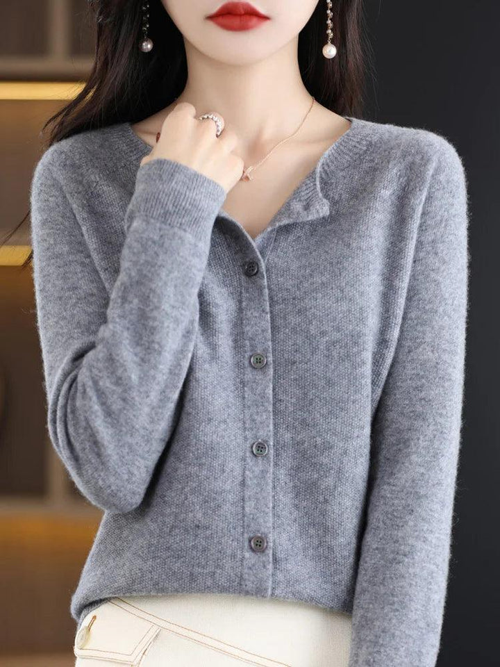 Women’s O-Neck 100% Merino Wool Cashmere Cardigan