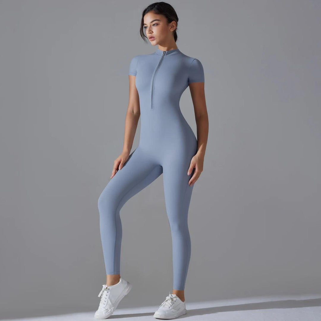 Women's One-Piece Yoga Jumpsuit – Short Sleeve Gym Fitness Bodysuit