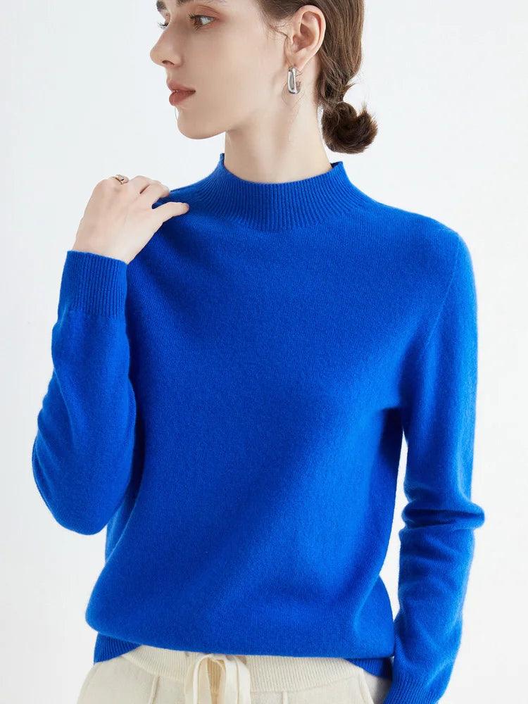 Women’s 100% Merino Wool Seamless Half-High Collar Pullover