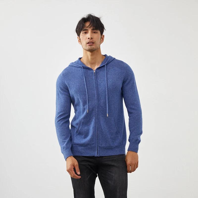 100% Goat Cashmere Hooded Cardigan – Men's Zipper Knit Hoodie
