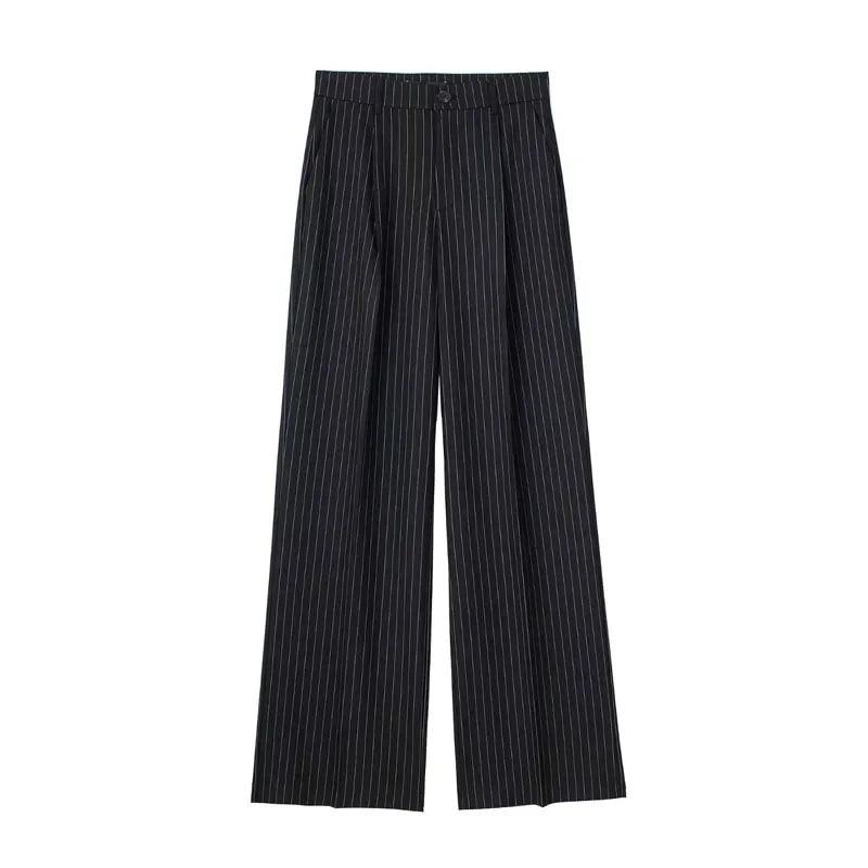 Women's High Waist Wide Leg Suit Pants – Striped Formal Office Trousers, Casual Workwear