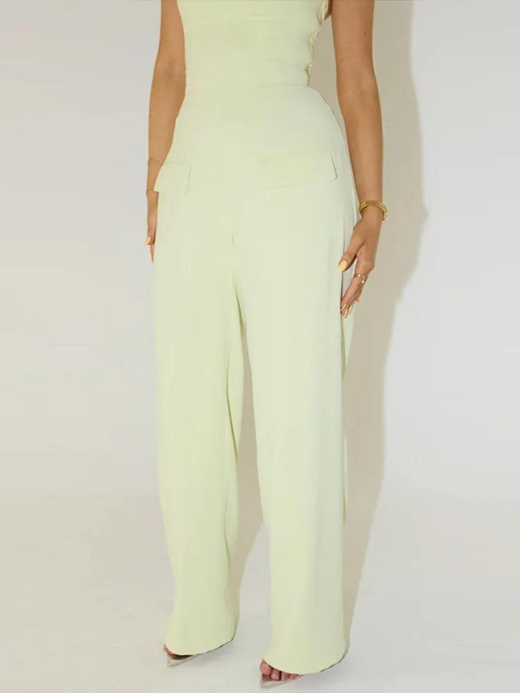 Women's Square Collar Halter Vest & Wide-Leg Pants Set – Elegant Office Outfit 2025