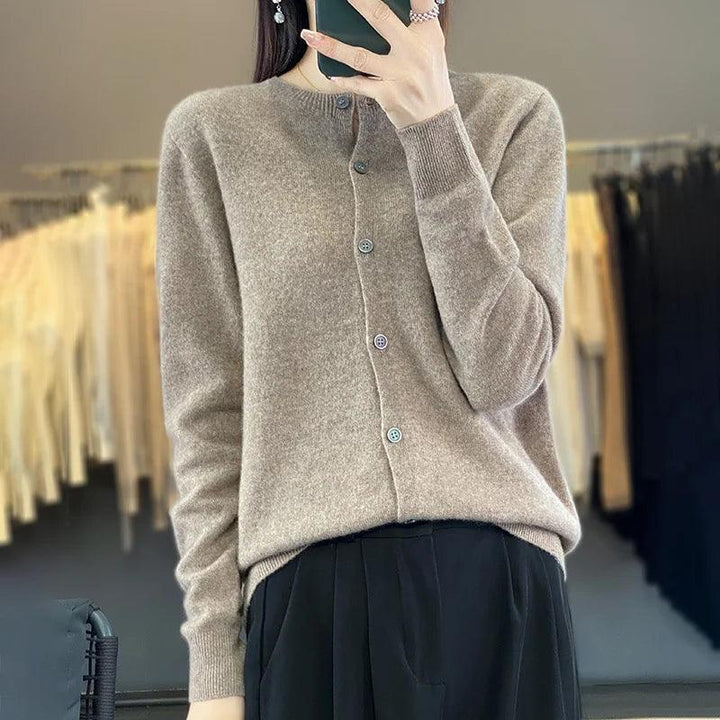 Women’s O-Neck 100% Merino Wool Cashmere Cardigan