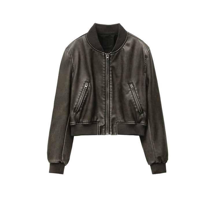 Women's Vintage Leather Bomber Jacket – Classic Style